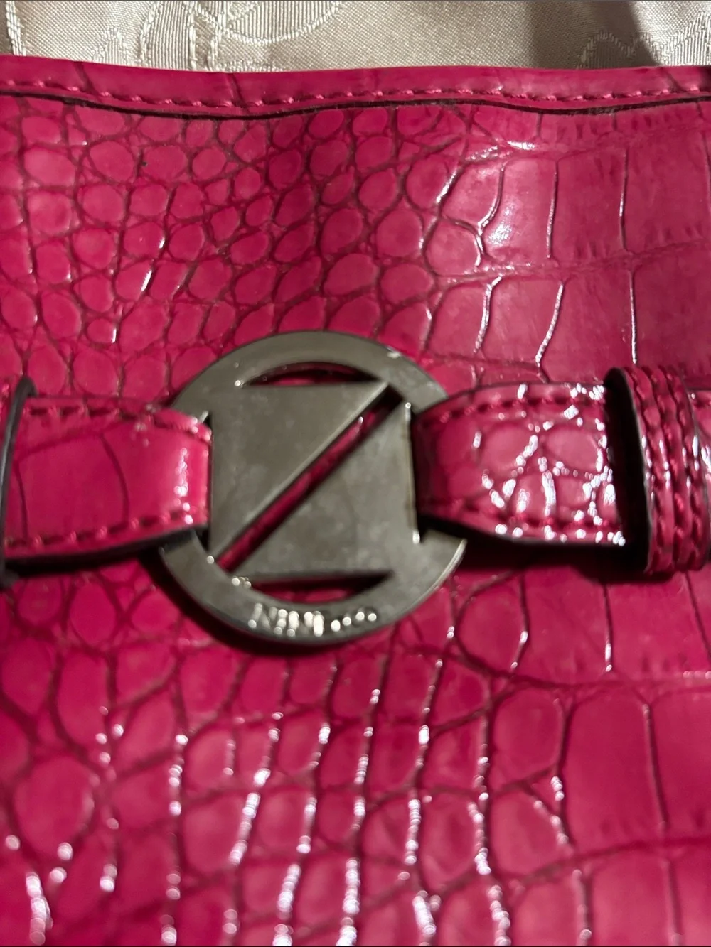Nine & Co. Croc-Embossed Fuchsia Tote with Silver Z Emblem